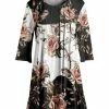 Lily | White & Black Floral Pleated Three-Quarter Sleeve Tunic - Plus