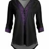 Lily | Black & Purple Floral Button-Front Hi-Low V-Neck Tunic - Women