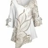 Lily | White & Gold Floral Slit-Tie Sleeve Asymmetrical-Hem Tunic - Women & Plus