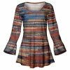 Lily | Brown & Blue Stripe Pleated Bell-Sleeve Tunic - Women