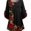 Lily | Black & Red Floral Ruffle-Sleeve Boatneck Tunic - Women & Plus