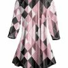 Lily | Gray & Pink Diamond Pleated Three-Quarter Sleeve Tunic - Women & Plus