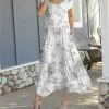 Lily | White & Gray Floral Cap-Sleeve Maxi Dress - Women