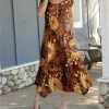 Lily | Brown & Yellow Floral Cap-Sleeve Maxi Dress - Women