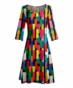 Lily | Black & Red Rectangle Long-Sleeve A-Line Dress - Women