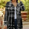 Lily | Black & Gray Plaid Velvet Button-Snap Shacket - Women
