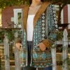 Lily | Aqua & Brown Geometric Velvet Hooded Open Cardigan - Women & Plus