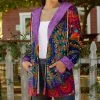 Lily | Red & Purple Kaleidoscope Velvet Hooded Open Cardigan - Women