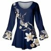 Lily | Navy & Beige Floral Pleated Bell-Sleeve Tunic - Plus