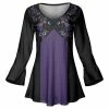 Lily | Black & Purple Floral Pleated Bell-Sleeve Tunic - Women