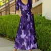 Lily | Purple & Lavender Floral Tie-Waist Scoop Neck Maxi Dress - Women