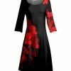 Lily | Black & Red Floral Long-Sleeve A-Line Dress - Women & Plus