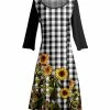 Lily | Black & Yellow Check Floral Long-Sleeve A-Line Dress - Plus