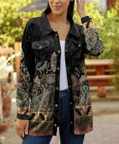 Lily | Black & Brown Paisley Velvet Button-Snap Shacket - Women & Plus