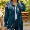 Lily | Blue & Pink Retro Floral Velvet Button-Snap Shacket - Women & Plus