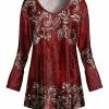 Lily | Red & Cream Damask Velvet Scoop Neck Tunic - Women & Plus