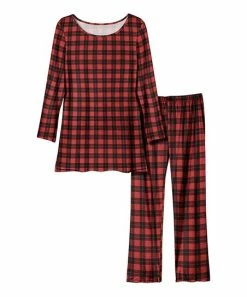 Lily | Red & Black Plaid Tunic Lounge Set - Women