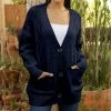 Lily | Navy Cable-Knit Pocket Button-Up Cardigan - Women