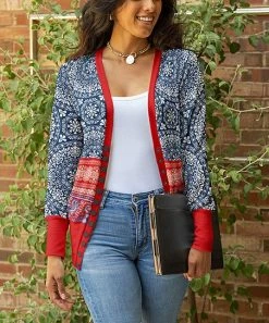 Lily | Red & Blue Floral Snap-Button Cardigan - Women