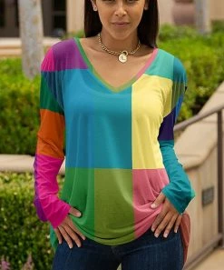 Lily | Teal & Pink Geometric V-Neck Long-Sleeve Tunic - Women & Plus