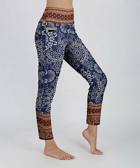 Lily | Navy & Brown Floral Pocket Leggings - Women 1 Lily | Navy & Brown Floral Pocket Leggings - Women