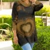 Lily | Black & Brown Abstract Heart Longline Cowl Neck Tunic - Plus