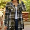 Lily | Olive & Black Plaid Velvet Snap-Up Shacket - Plus