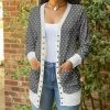 Lily | Gray & White Dot Snap-Up V-Neck Pocket Cardigan - Women