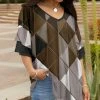 Lily | Gray & Brown Geometric V-Neck Ruffle-Sleeve Tunic - Women