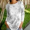 Lily | White & Gray Floral Crewneck Long-Sleeve Tunic - Women