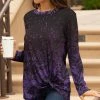 Lily | Purple & Black Scroll Knot-Hem Long-Sleeve Tunic - Women