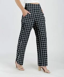 Lily | Black & White Windowpane Pocket Straight-Leg Pants - Plus