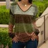 Lily | Olive & Brown Color Block Long-Sleeve V-Neck Tunic - Women & Plus