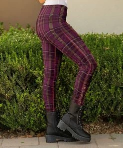 Lily | Purple & Yellow Plaid Side-Button Leggings - Women