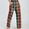 Lily | Red Multicolor Plaid High-Waist Straight-Leg Pants - Plus