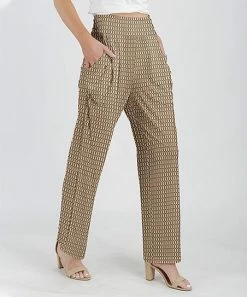 Lily | Beige & Black Geo High-Waist Straight-Leg Pants - Plus