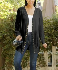 Lily | Black Snap-Up Cardigan - Plus