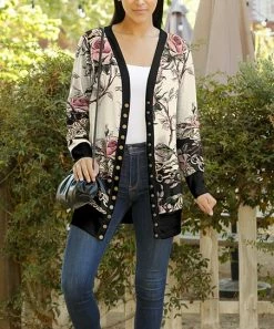 Lily | Pink & Cream Floral Pocket Snap-Button Cardigan - Plus