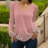Lily | Pink & White Diamond-Print Long-Sleeve V-Neck Tunic - Women