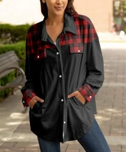 Lily | Black & Red Plaid Pocket Button-Up Shacket - Women & Plus