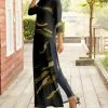 Lily | Black & Olive Abstract Three-Quarter Sleeve Side-Slit Maxi Dress - Women & Plus
