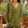 Lily | Olive & Green Striated Long-Sleeve V-Neck Wrap Tunic - Plus