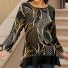 Lily | Black & Rust Abstract Long-Sleeve Boatneck Tunic - Plus