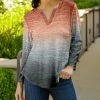 Lily | Gray & Rust Ombre Long-Sleeve Notch Neck Top - Plus
