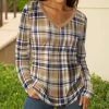 Lily | Beige & Navy Plaid Long-Sleeve V-Neck Tunic - Women & Plus