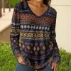 Lily | Navy & Orange Geometric Stripes Long-Sleeve V-Neck Tunic - Plus