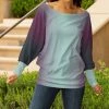 Lily | Aqua & Purple Ombré Cuffed-Sleeve Boatneck Top - Women & Plus