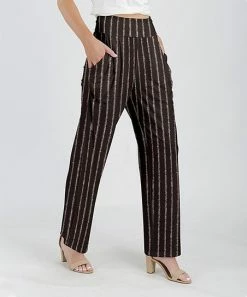 Lily | Black & Beige Abstract Stripe Wide-Waistband Pocket Straight-Leg Pants - Women & Plus
