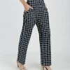Lily | Black & White Windowpane Wide-Waistband Pocket Straight-Leg Pants - Women & Plus