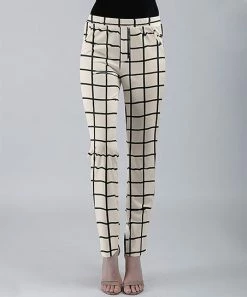 Lily | Black & Cream Windowpane Pocket Straight-Leg Pants - Women